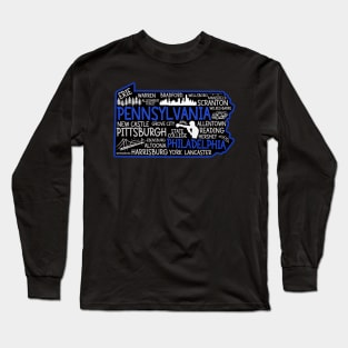 Philadelphia Pennsylvania cute map, Pittsburgh, Allentown, Erie, Reading, Bethlehem, Scranton, Lancaster, Levittown, Harrisburg Long Sleeve T-Shirt